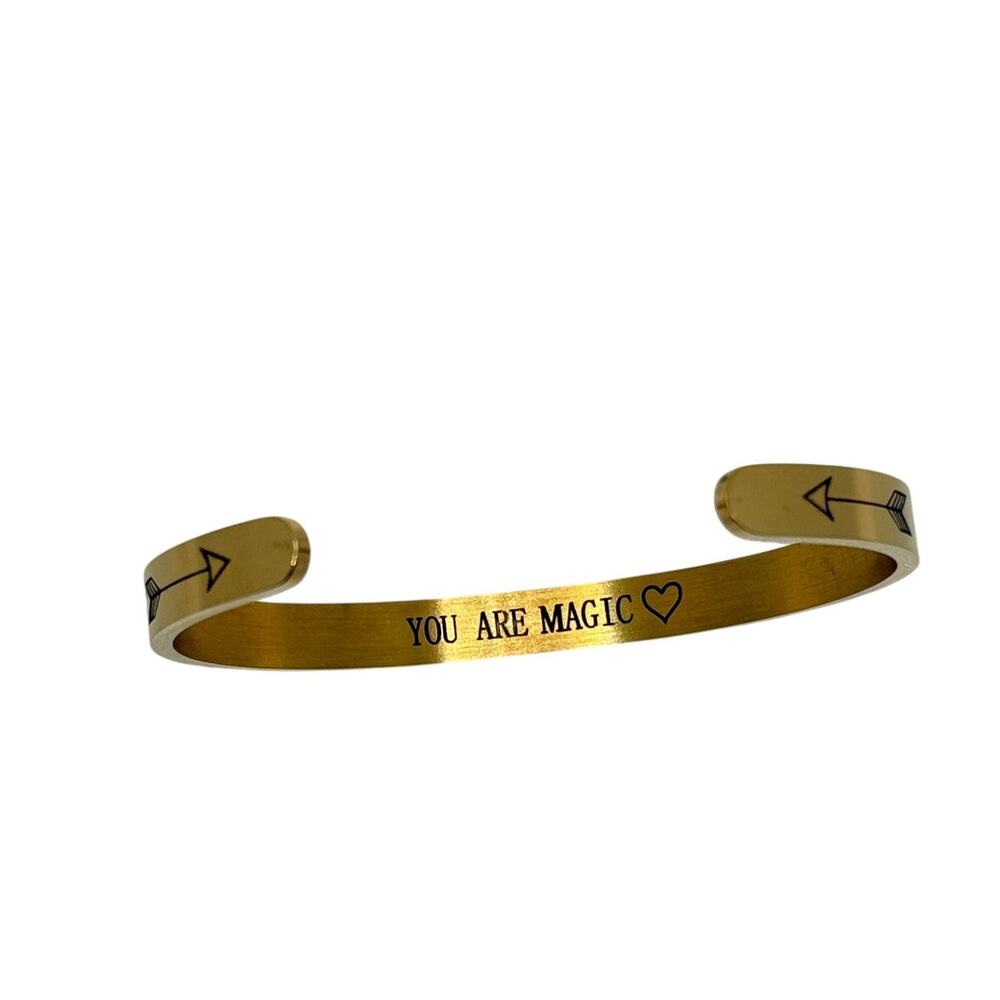 Mint & Lily "You Are Magic" Gold Tone Engraved Cuff Bracelet – 6.5"